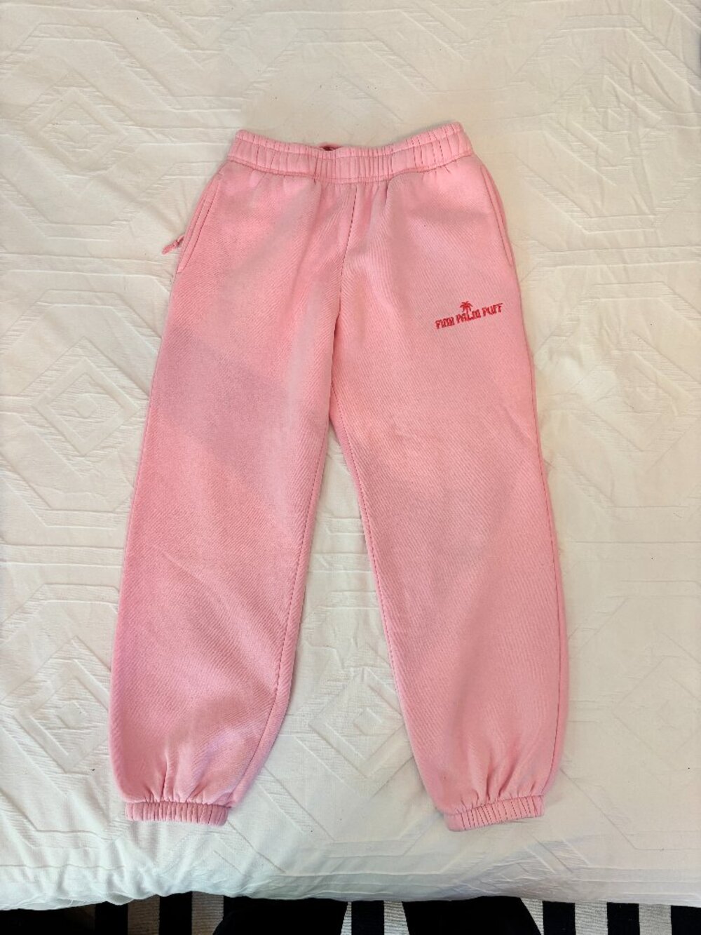 GENTLY WORN: Pink Palm Puff Classic Sweatpants in Blush- Size Small